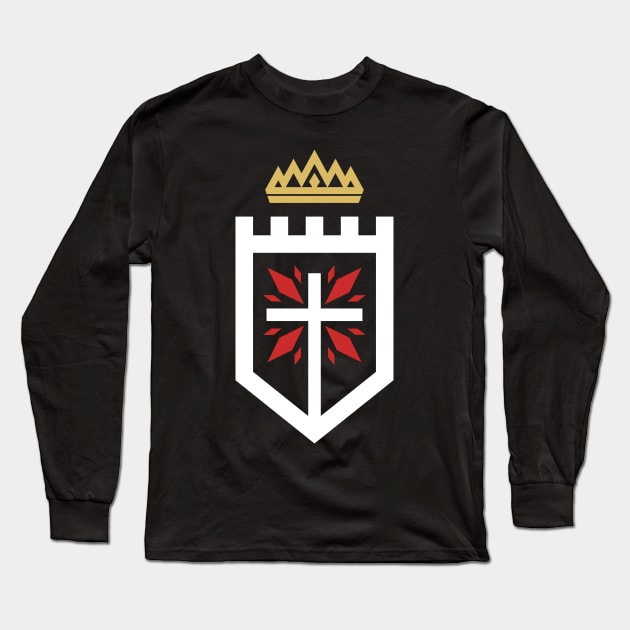 The cross of Jesus Christ against the backdrop of the fortress, on top of the crown - a sign of royal power. Long Sleeve T-Shirt by Reformer